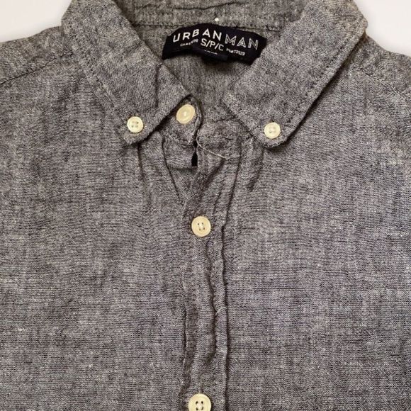 URBANMAN Linen Blend Heathered Gray Button Down Shirt - Picture 2 of 10